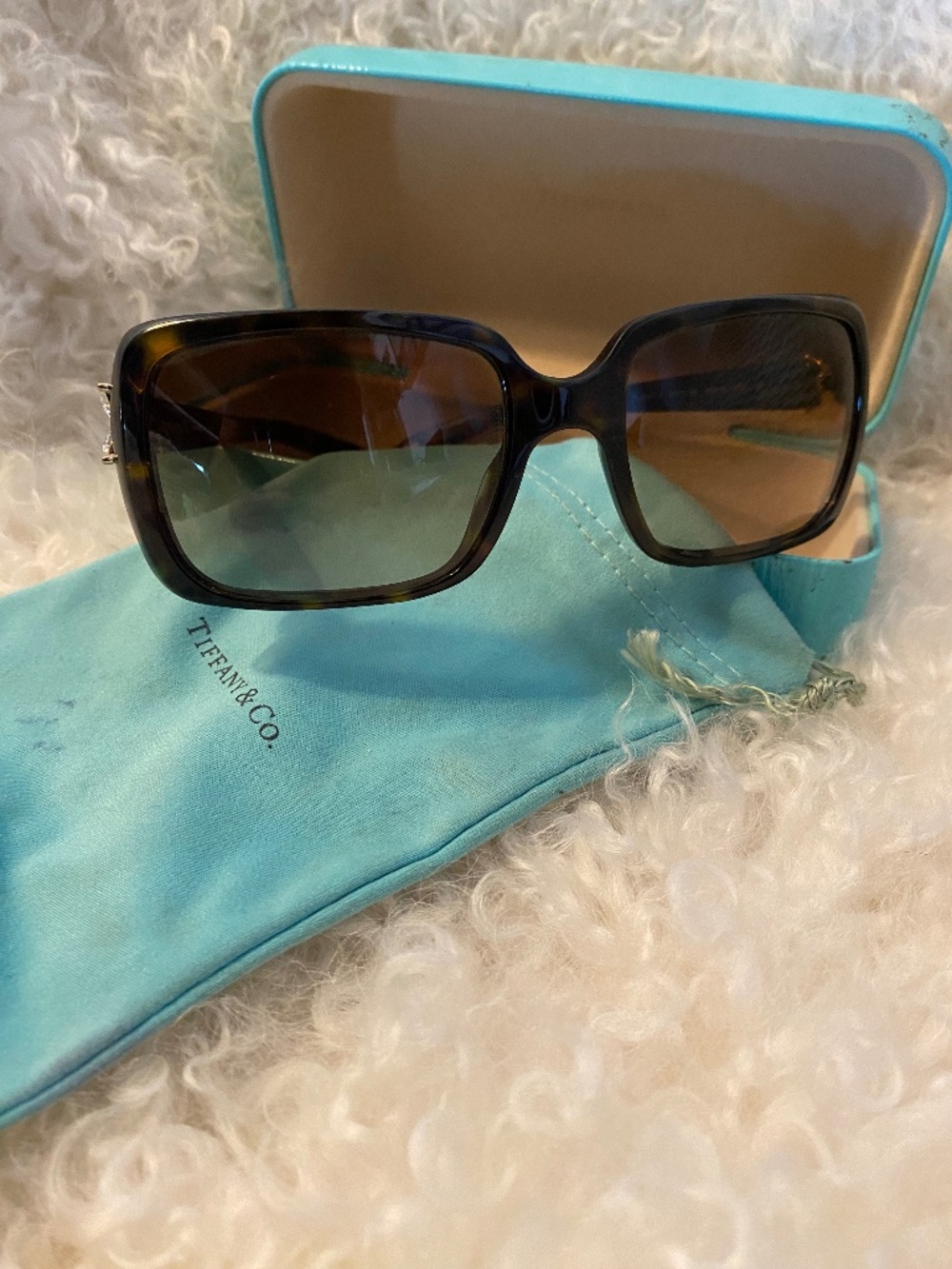 Tiffany & Co. TF4047-B "Victoria" Tortoise Sunglasses w/ Crystal Flower